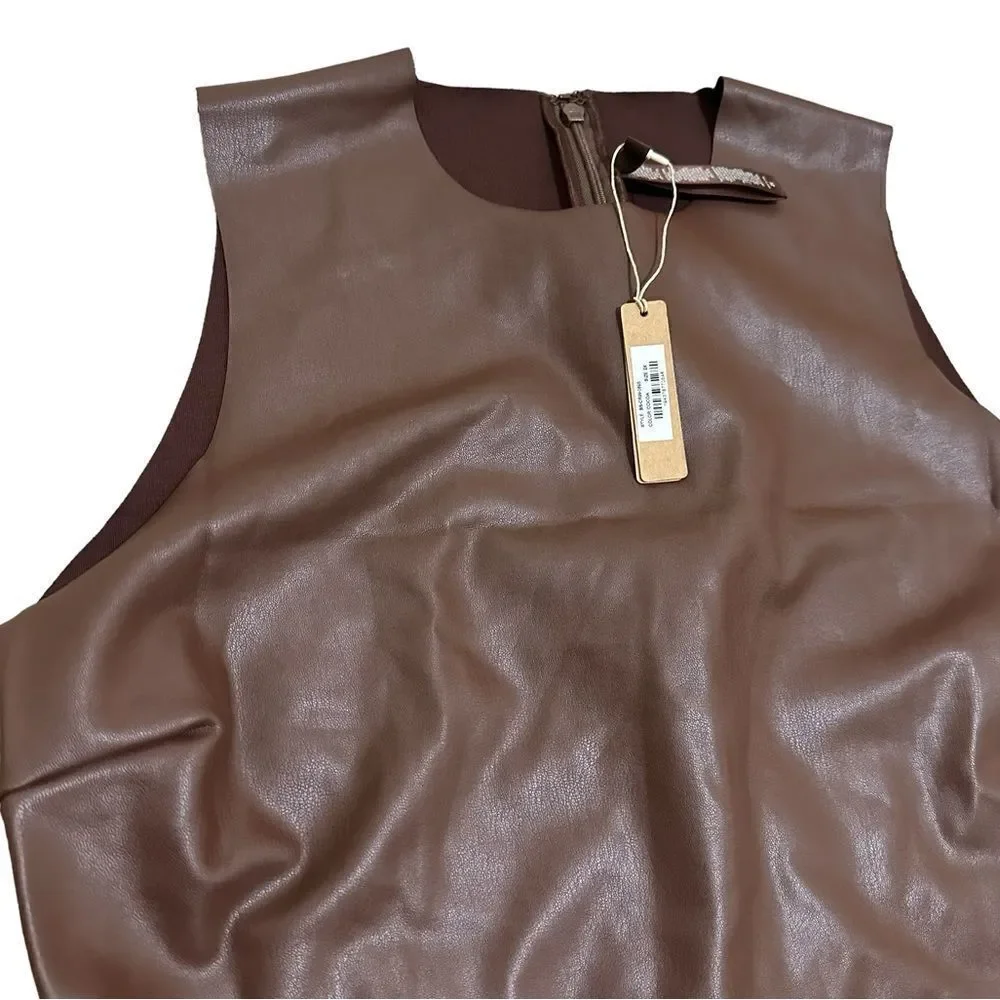 NWT SKIMS Faux Leather Crew Neck Bodysuit In Cocoa Brown Bodysuit